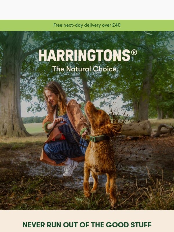 Never run out of the good stuff 🐕 email from Harringtons