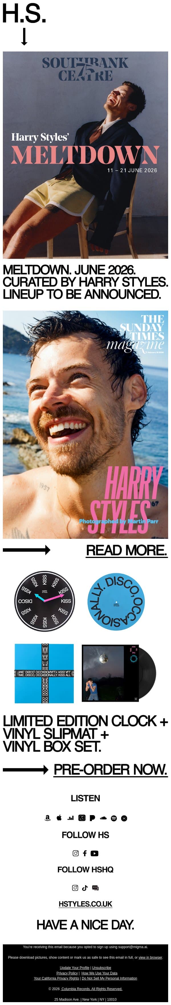 Limited Edition Clock + Vinyl Box Set, Available To Pre-Order Now. email from Harry Styles screenshot