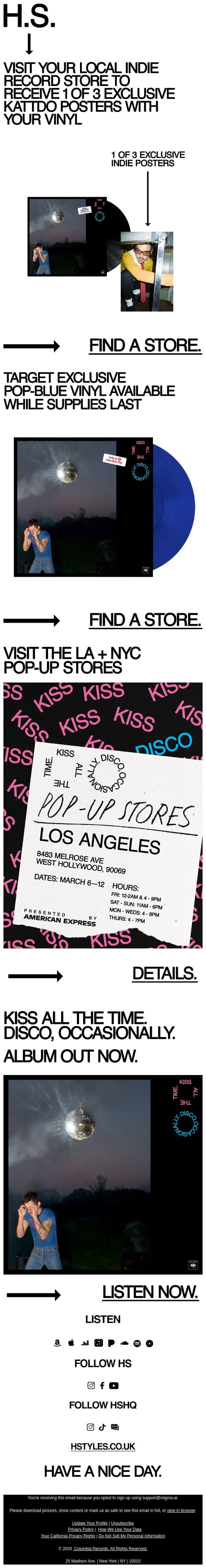 Indie Exclusive Poster + Target Pop-Blue Vinyl! email from Harry Styles screenshot