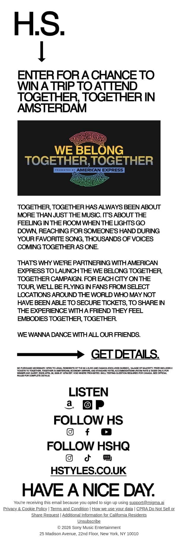 We Belong Together, Together email from Harry Styles screenshot