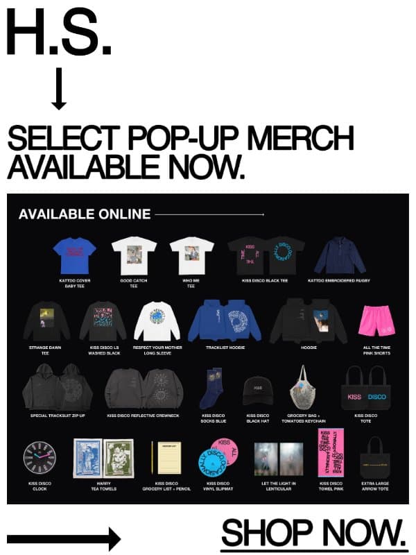Select Pop-Up Merch Online Now! email from Harry Styles