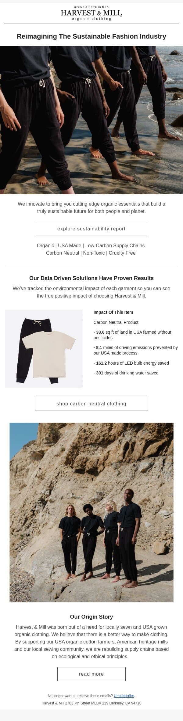Beyond Sustainable 🌿 email from Harvest & Mill screenshot