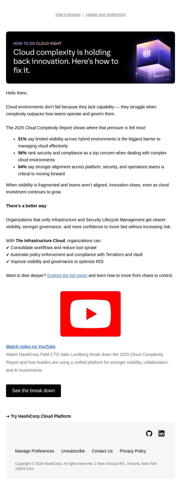 Move from cloud chaos to control email from HashiCorp screenshot