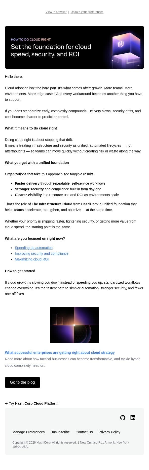 Scale cloud without the chaos email from HashiCorp screenshot
