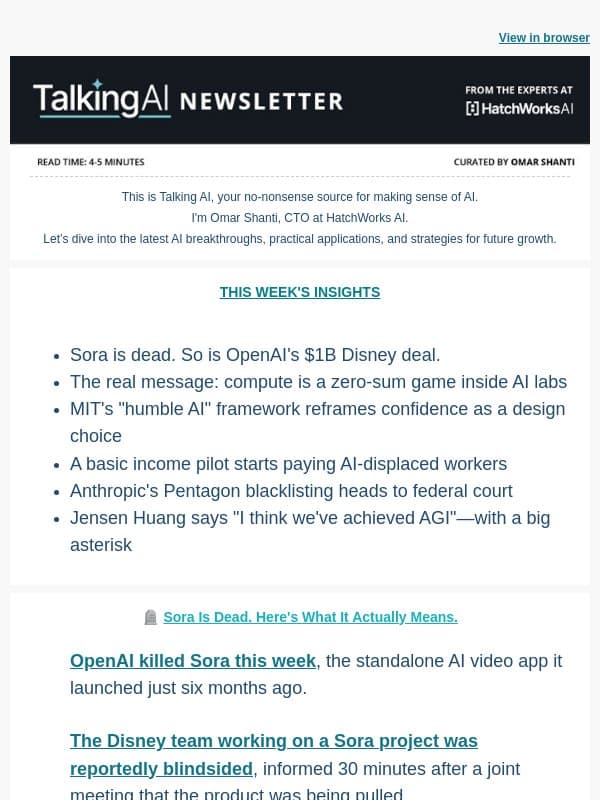 RIP Sora. What OpenAI Just Told You 🗨️🤖 Talking AI email from HatchWorks