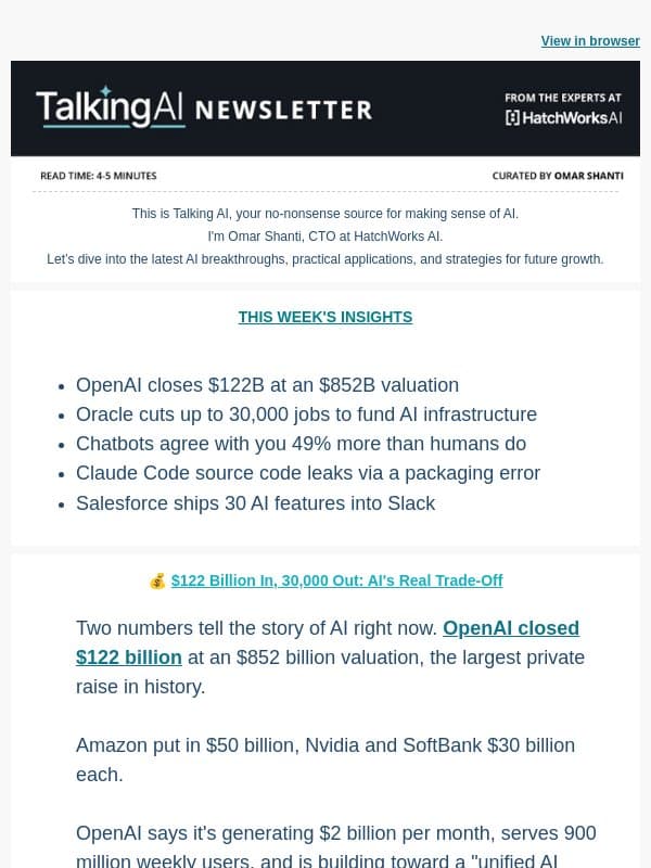 $122B In, 30,000 Out 🗨️🤖 Talking AI email from HatchWorks