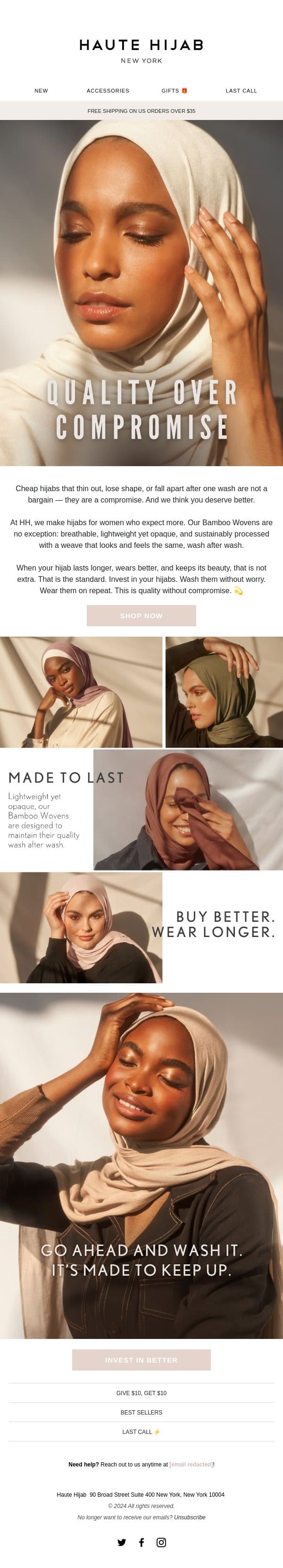 Does your hijab fray in the wash? email from Haute Hijab screenshot