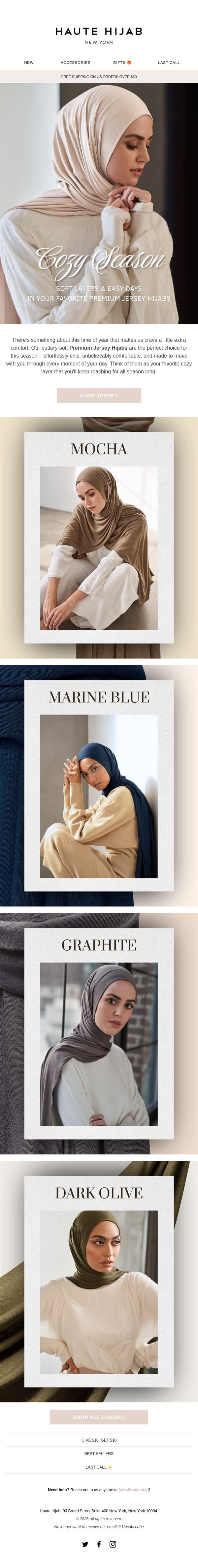 It's officially cozy season ππ₯§ email from Haute Hijab screenshot
