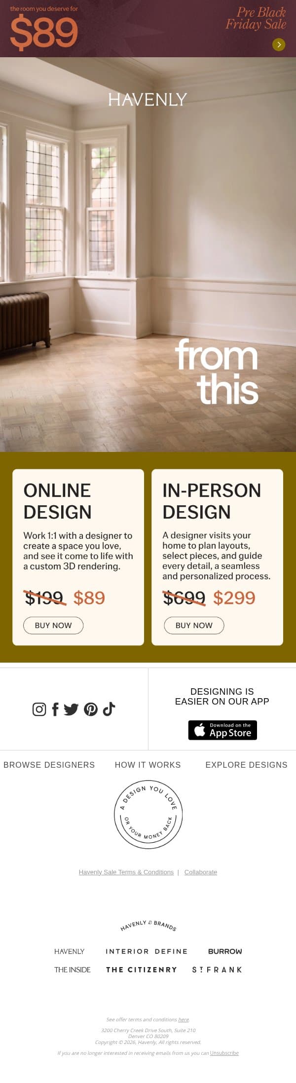 Your dream room transformation is in the cards email from Havenly screenshot