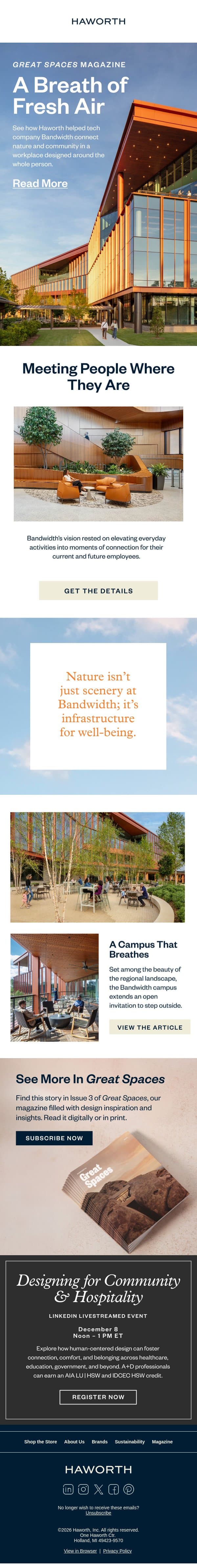 A Breath of Fresh Air at Work email from Haworth screenshot