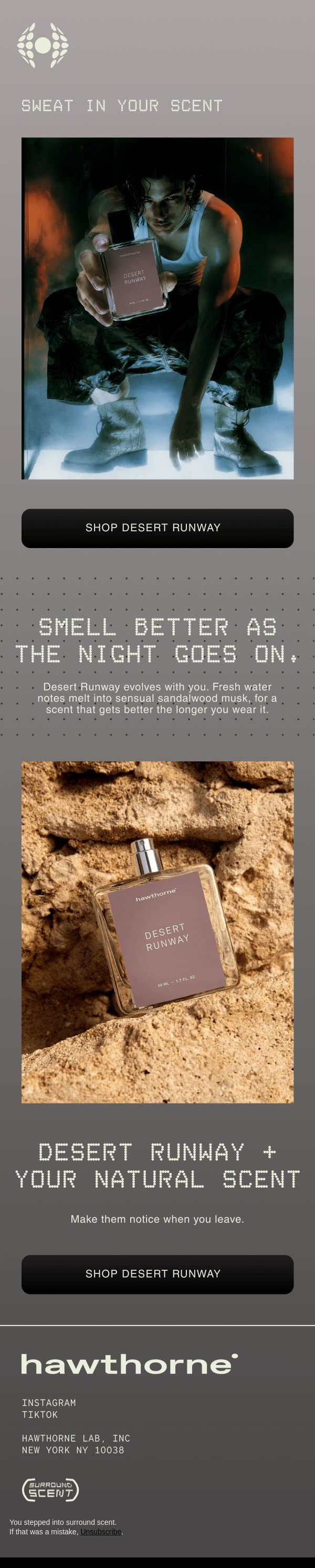 Smell better as the night goes on email from Hawthorne screenshot
