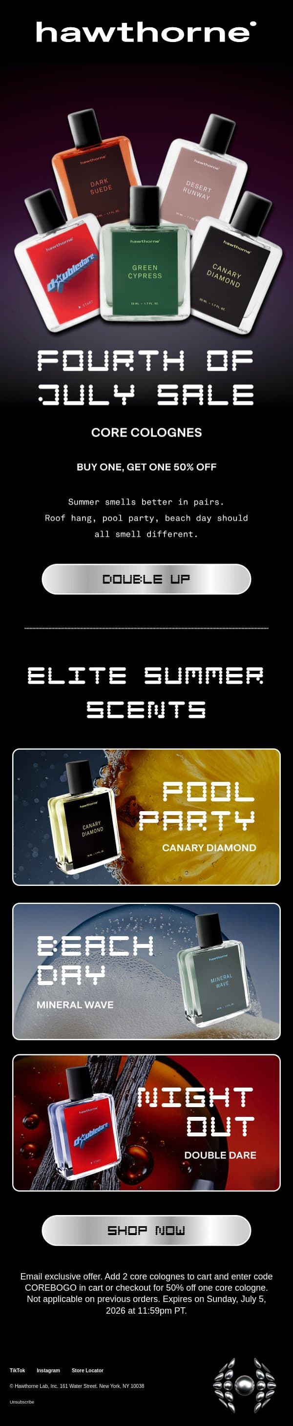 The Fourth of July Sale is Live email from Hawthorne screenshot