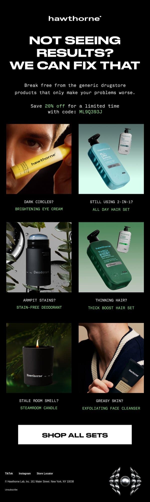Thinning hair? Dark circles? Toxic deodorant? email from Hawthorne screenshot