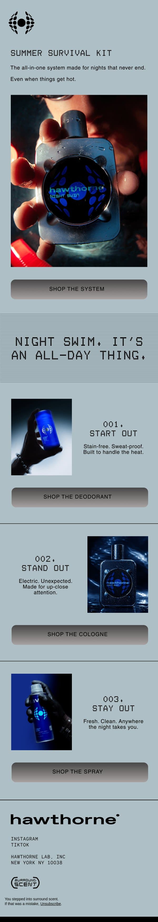 Your system for long summer nights email from Hawthorne screenshot