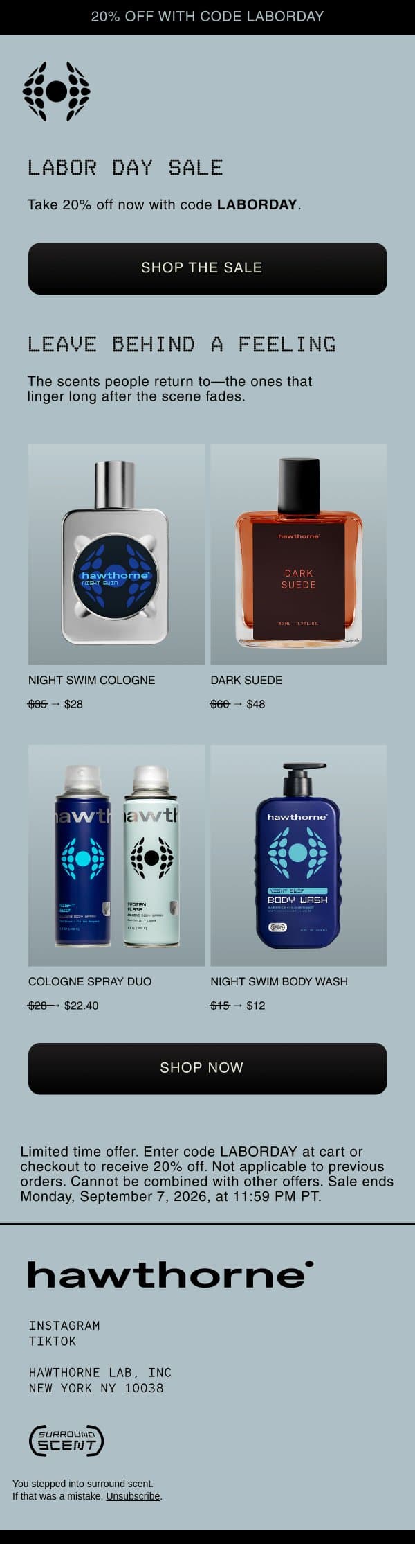 The Labor Day Sale Starts Now email from Hawthorne screenshot