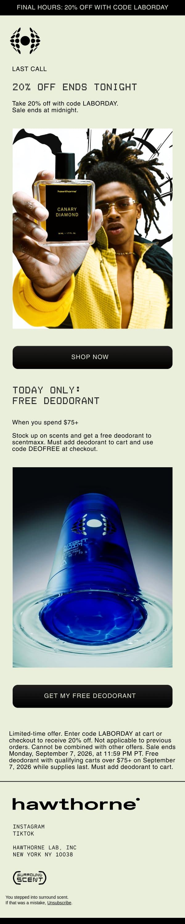 π¨ 20% Off Ends Tonight email from Hawthorne screenshot