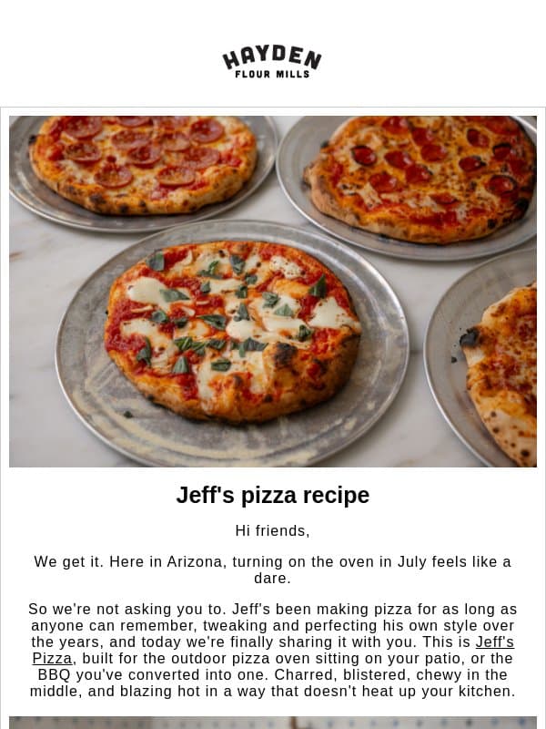 πJeff finally shared his pizza recipe email from Hayden Flour Mills