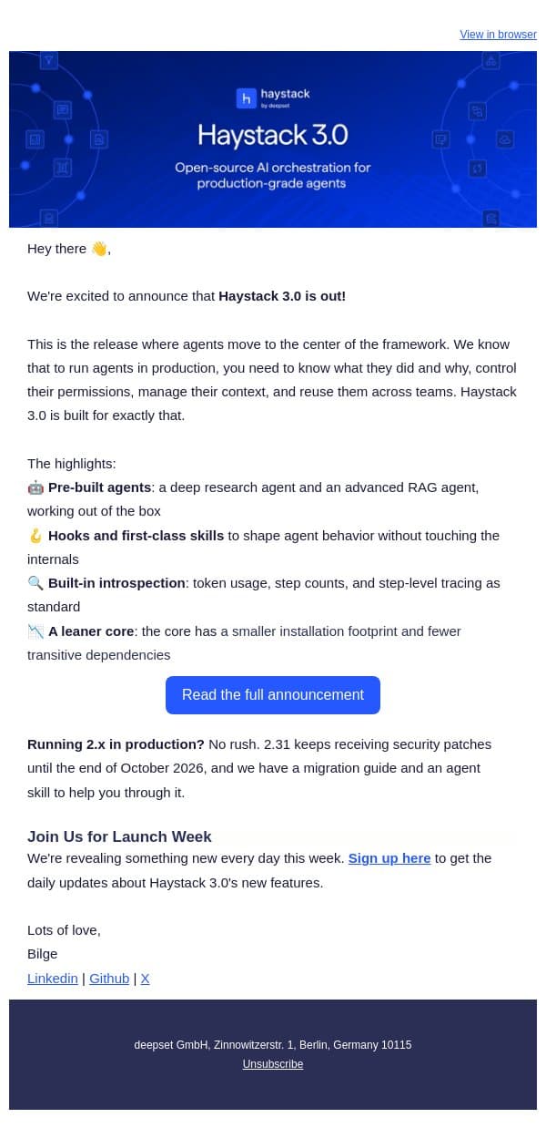 Haystack 3.0 is out π email from Haystack screenshot
