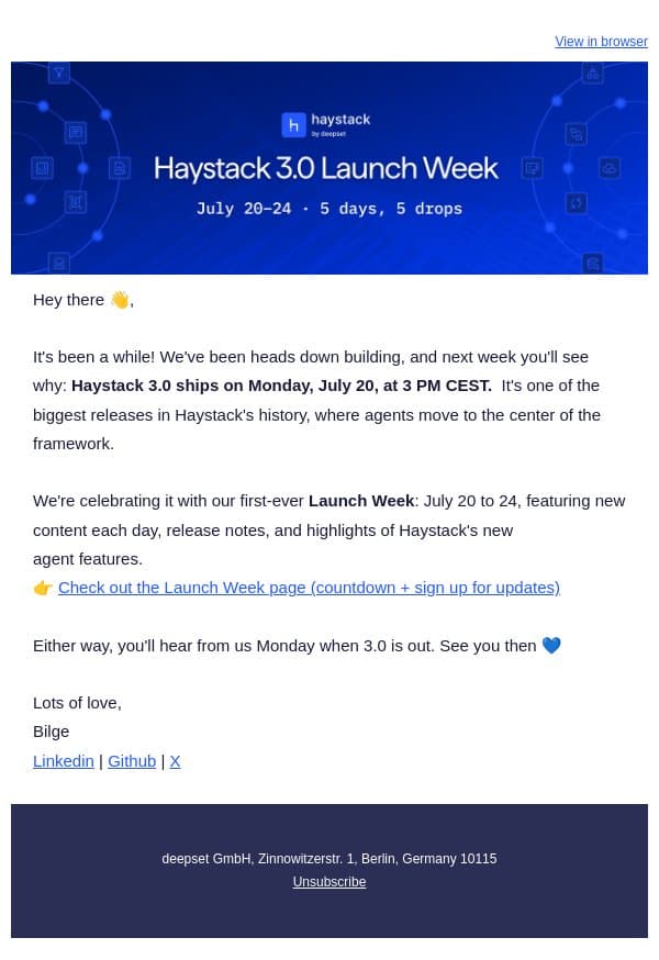 Haystack 3.0 ships Monday π email from Haystack screenshot