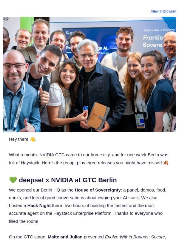 Jensen signed our DGX Spark βοΈ (+ Haystack 3.4) email from Haystack