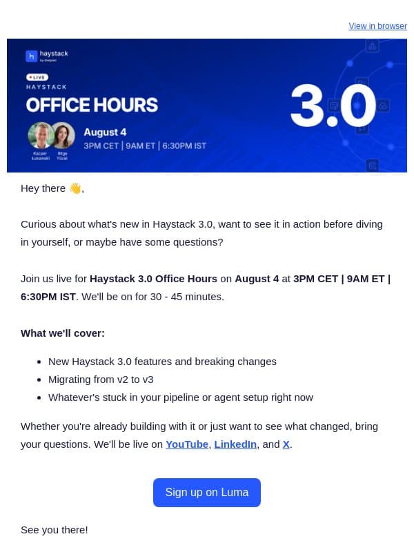 Haystack 3.0 Office Hours: AMA, live email from Haystack