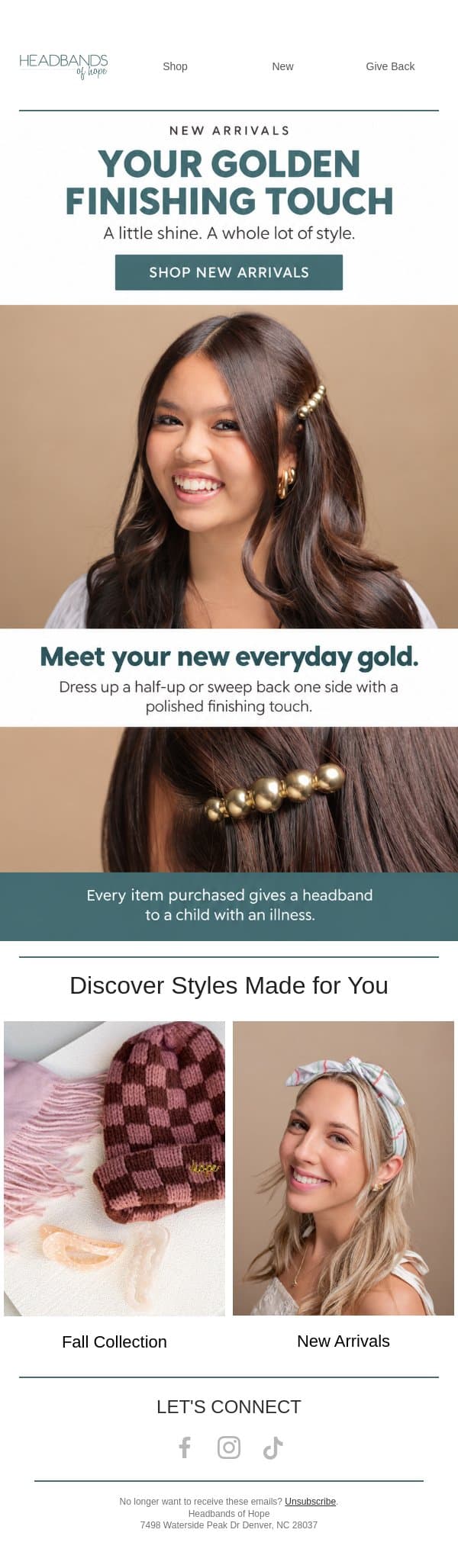 Your golden finishing touch has arrived email from Headbands of Hope screenshot