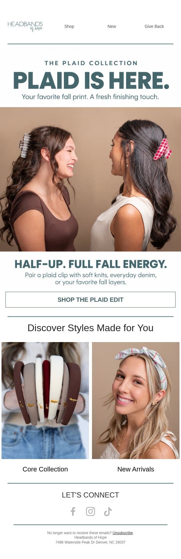 You plaid me at hello. email from Headbands of Hope screenshot
