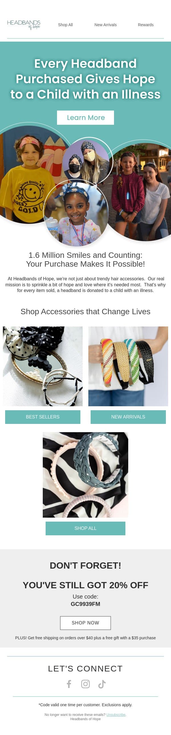 Your purchase makes a difference email from Headbands of Hope screenshot