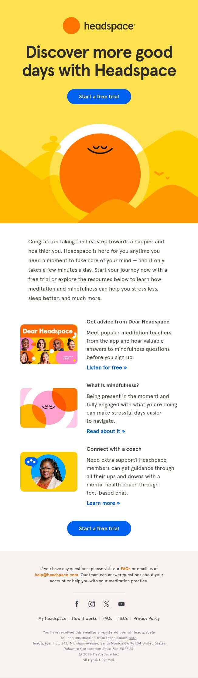 Welcome to Headspace email from Headspace screenshot