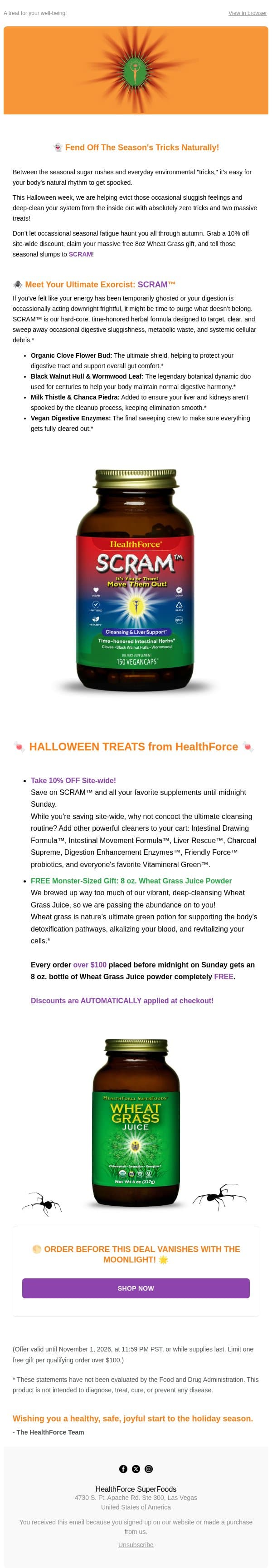 π» 10% Off & A Wicked-Good Gift! email from HealthForce Nutritionals screenshot