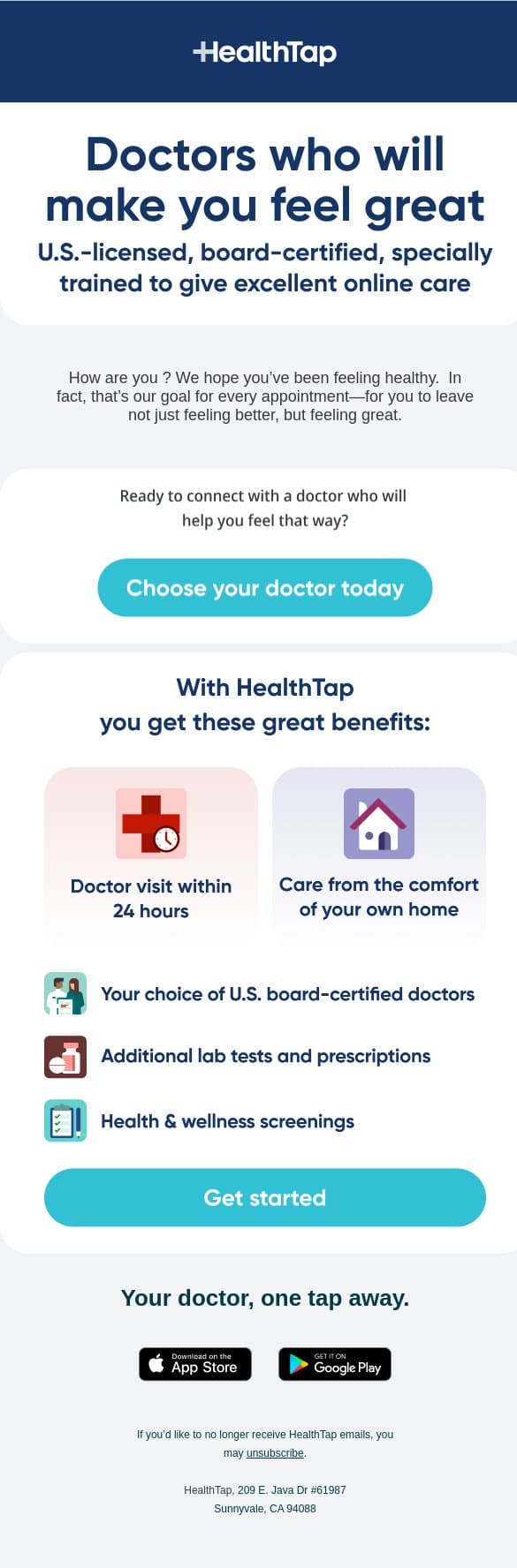 Real doctors, better care email from HealthTap screenshot