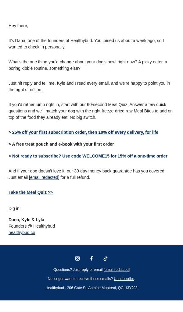 Can I ask you something? email from Healthybud screenshot