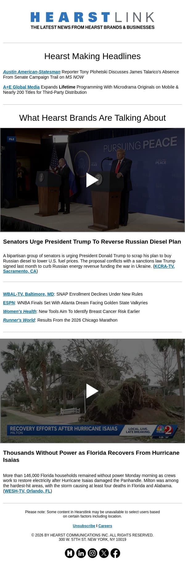 Russian Diesel Plan l Hurricane Isaias Aftermath email from Hearst Communications screenshot