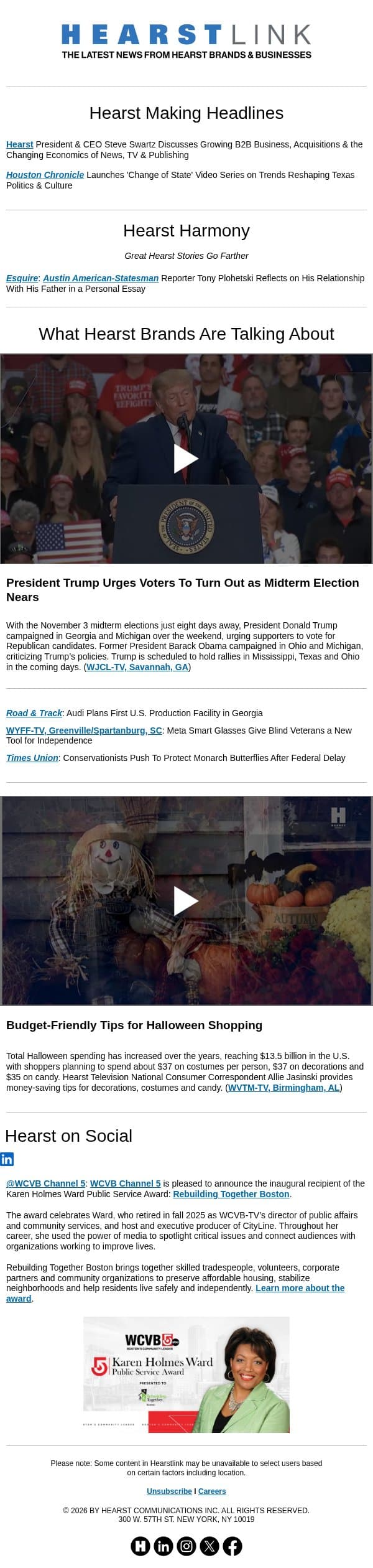 Trump Urges Midterm Voters l Halloween Shopping Tips email from Hearst Communications screenshot