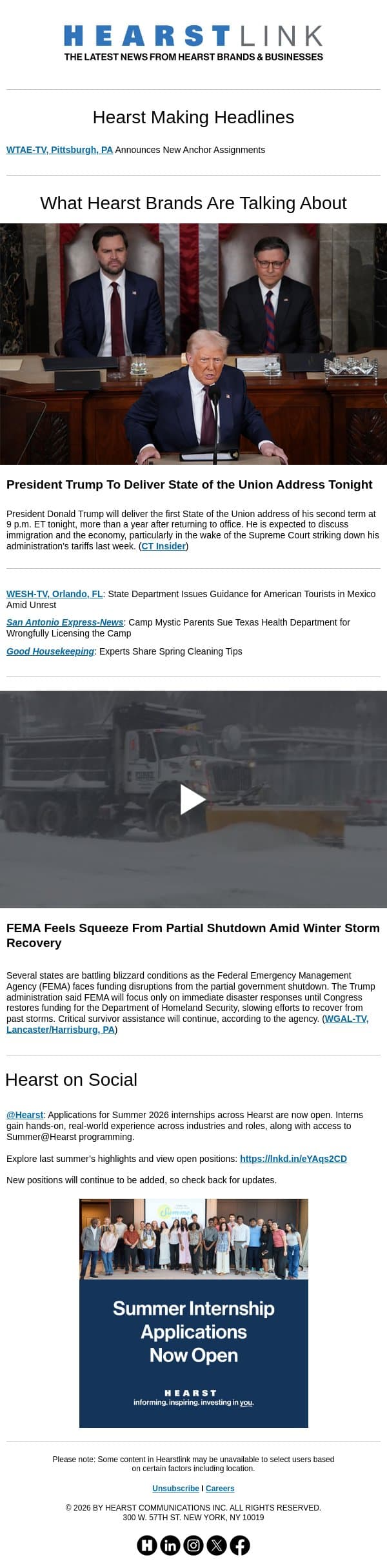 State of the Union | Winter Storm Recovery email from Hearst Communications screenshot