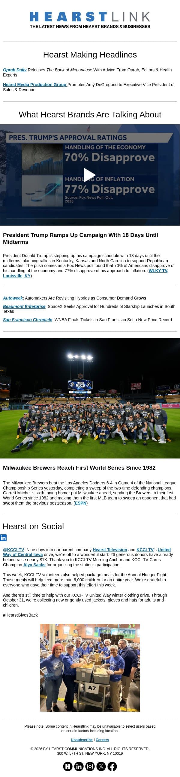 Trump Midterm Campaign l Milwaukee Brewers in World Series email from Hearst Communications screenshot