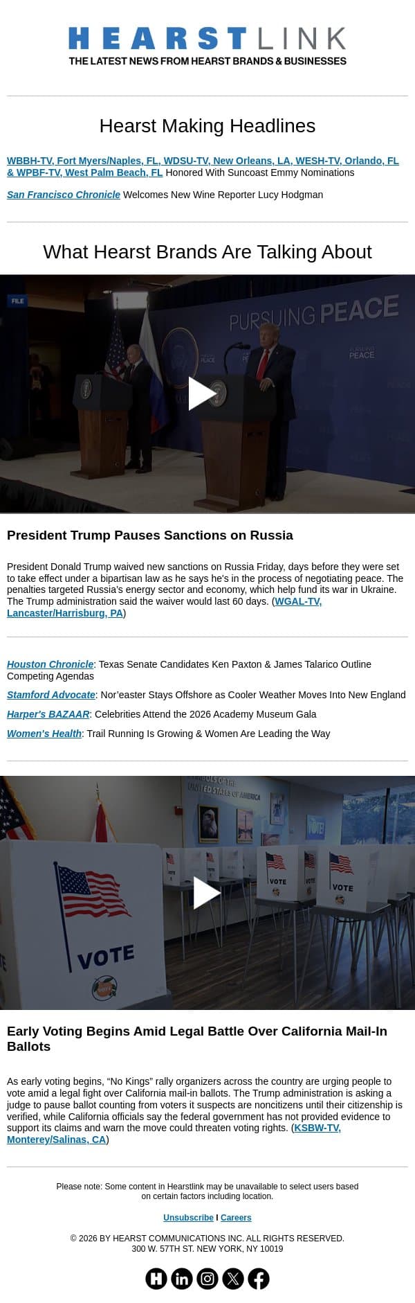 Russia Sanctions l Mail-In Ballots email from Hearst Communications screenshot