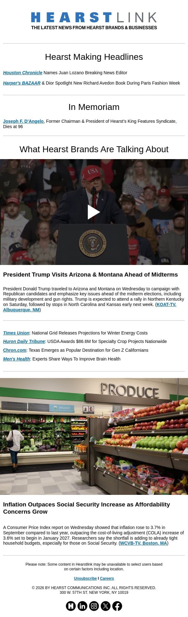 Trump's Midterm Campaign l Inflation Increases email from Hearst Communications screenshot