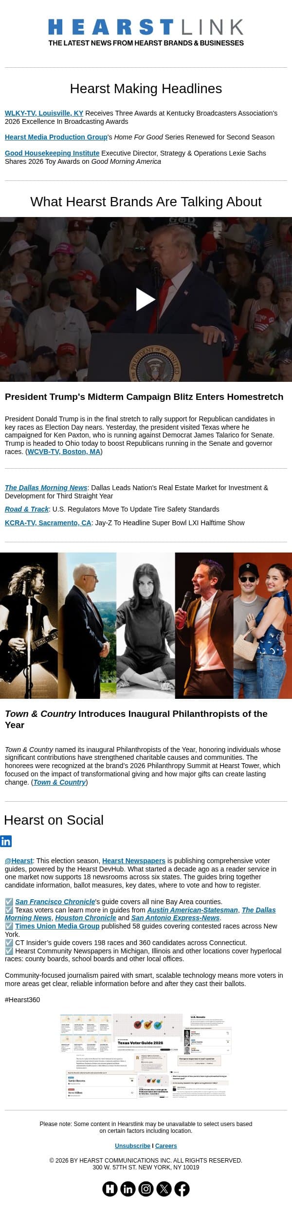 Trump Campaign Blitz l Town & Country Philanthropists of the Year email from Hearst Communications screenshot