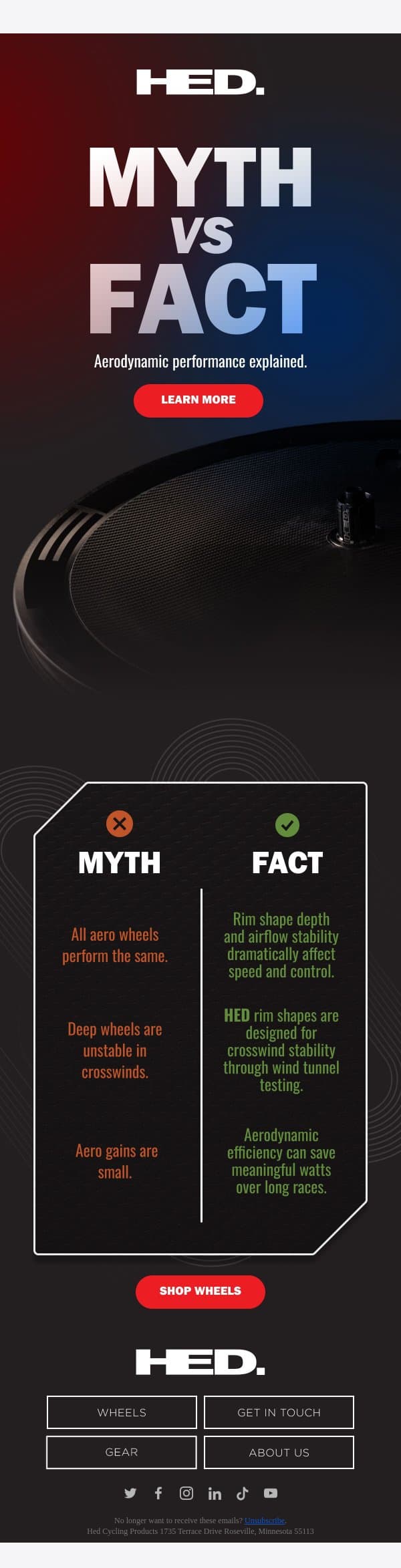 Myth vs Reality email from HED Cycling screenshot