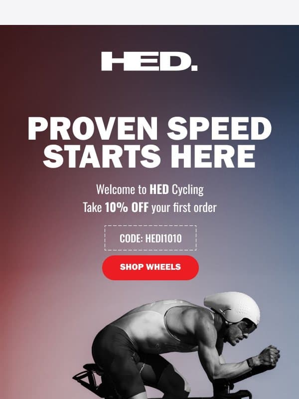 Your 10% HED Welcome Code email from HED Cycling