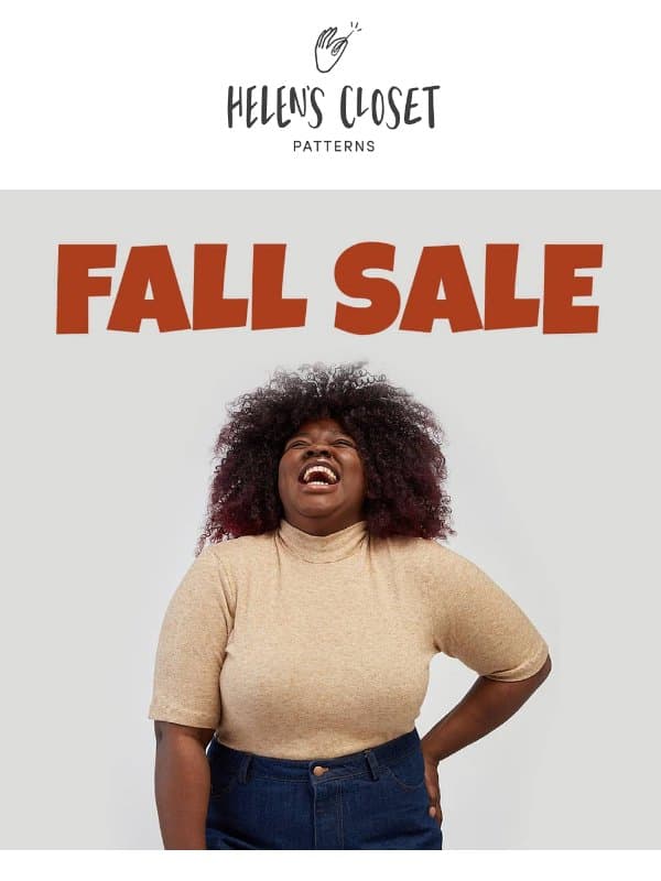 Our fall storewide sale has arrived! 🎉 Save 25% on ALL patterns! email from Helen’s Closet
