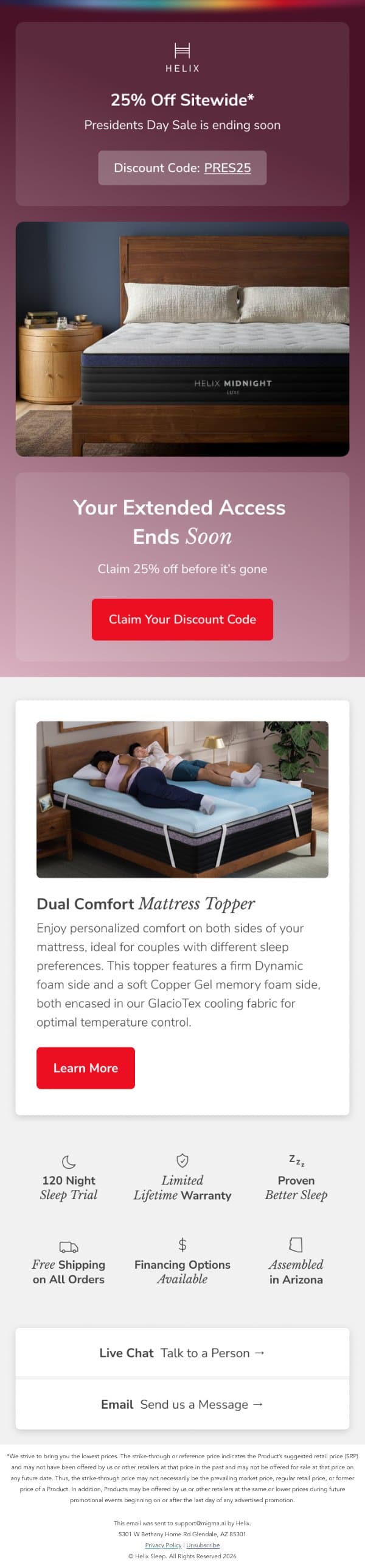 Sale ends at midnight email from Helix Sleep screenshot