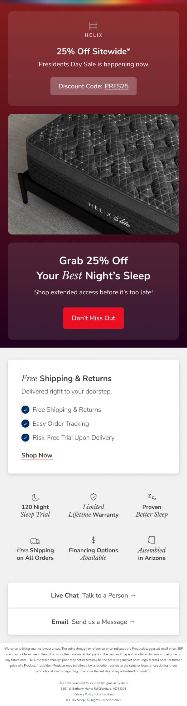 Final Hours! Save 25% on better sleep email from Helix Sleep screenshot