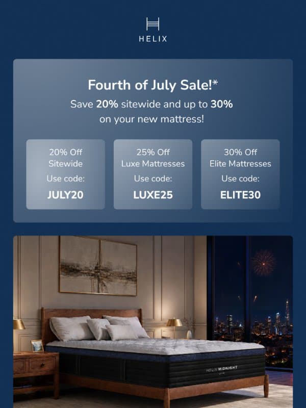 Still time to save up to 30% today! email from Helix Sleep