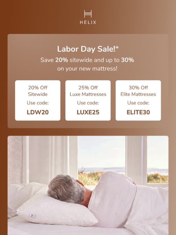 Last chance for up to 30% off! email from Helix Sleep