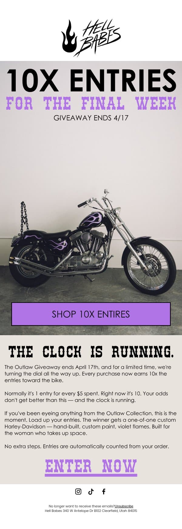 10X entries is LIVE (final week) 😈 email from Hell Babes screenshot