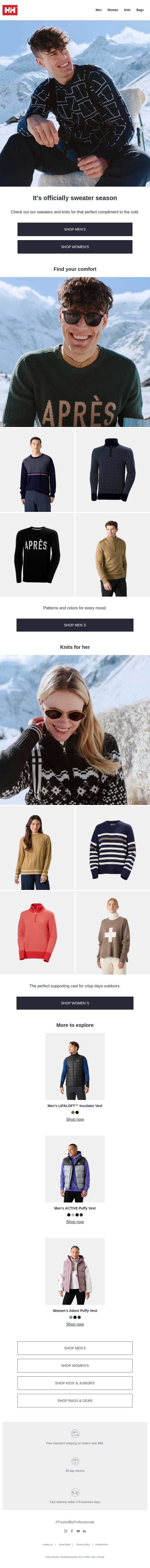 The perfect sweater is waiting for you email from Helly Hansen screenshot