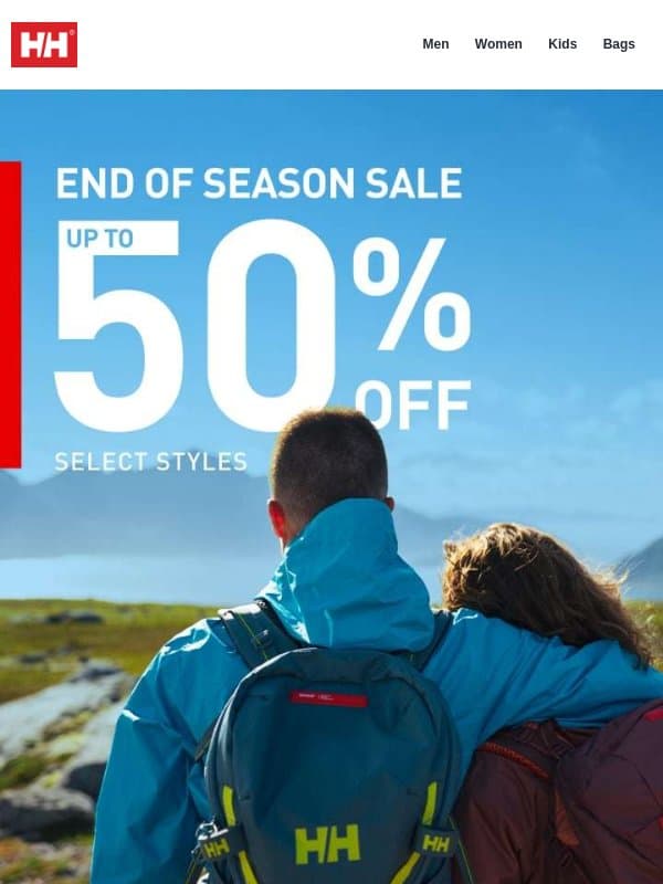 Bestselling styles up to 50% off email from Helly Hansen
