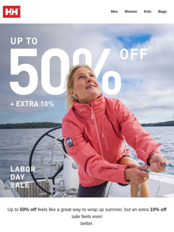 The Labor Day Sale is ON email from Helly Hansen